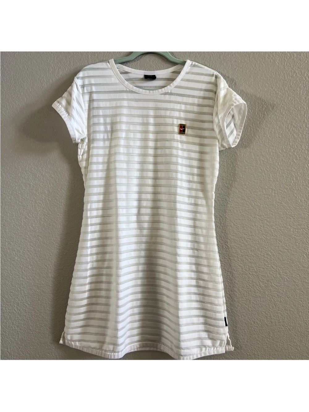Nike Vintage Tennis Dress Off White Striped Sheer Retro Size L